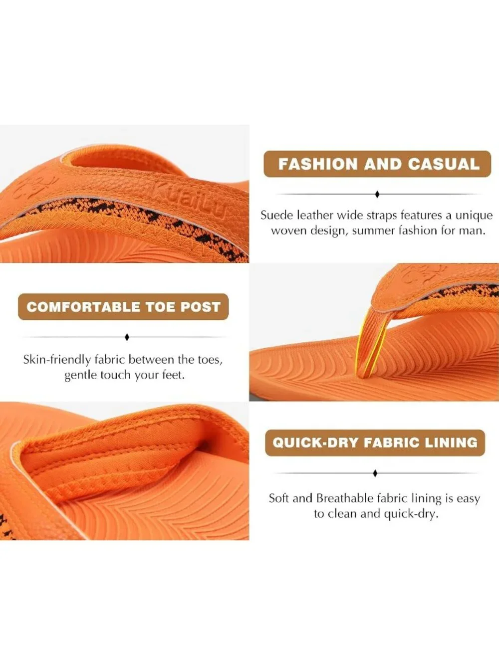 Men's Orange Arch Support Sport Flip Flops Comfort Orthotic Thong Sandal Shoes